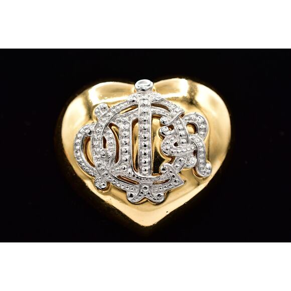 Christian Dior Vintage Logo Pin Brooch Pendant Monogram Heart Signed BinBG - Picture 1 of 12